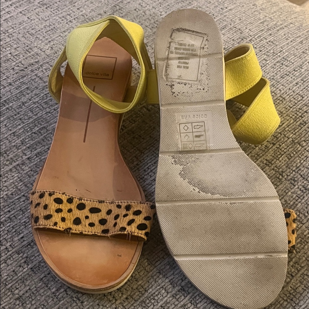 Dolce Vita Yellow and Leopard Print Sandals